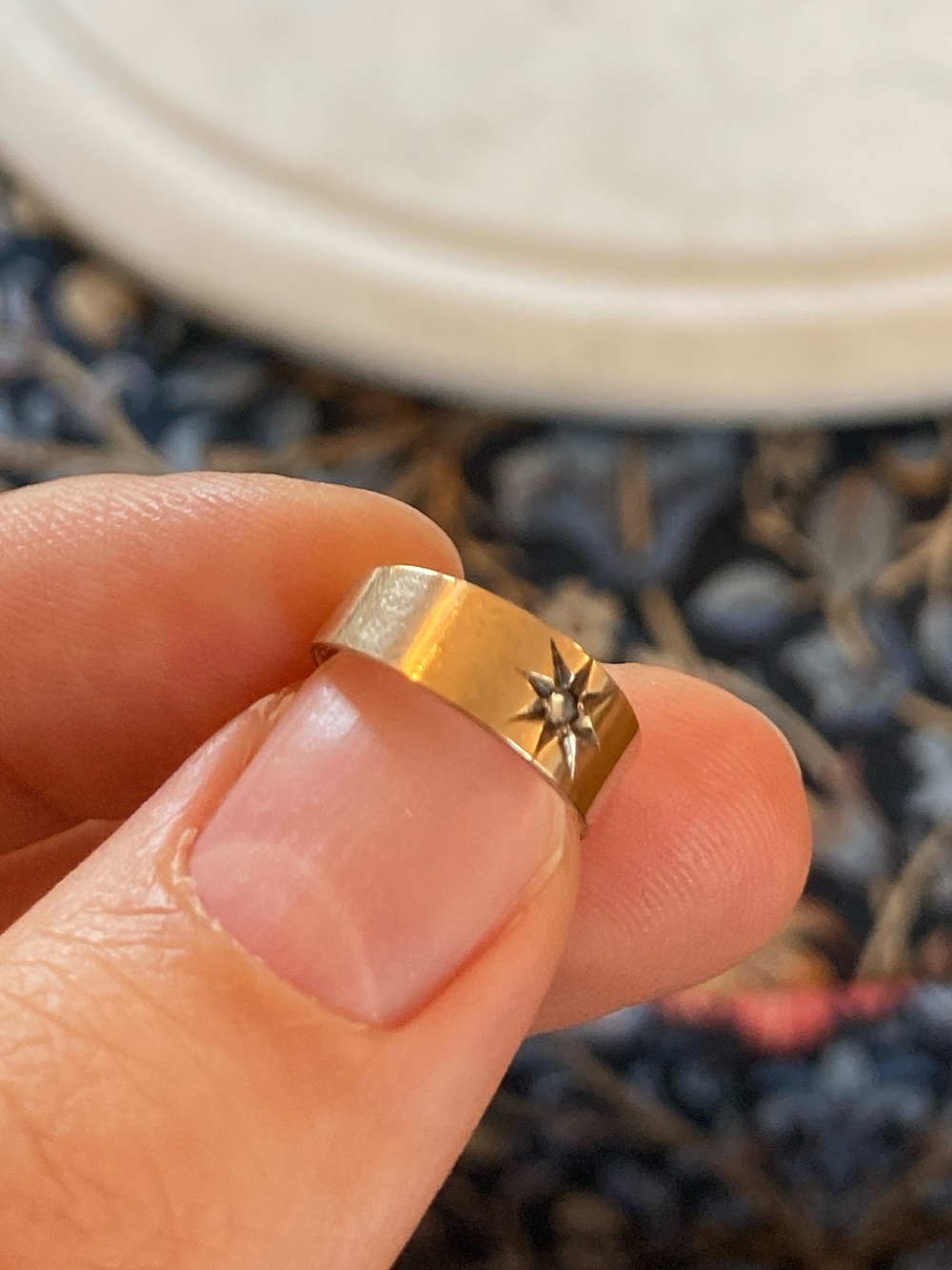Antique Victorian Starburst Diamond Wide Band Ring, Tiny Size - Picture 4 of 17